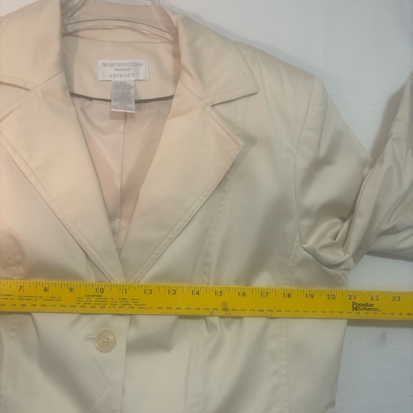 Worthington Woman Stretch 14W Cream Blazer Jacket 3/4 sleeves buckle in back - Picture 9 of 13